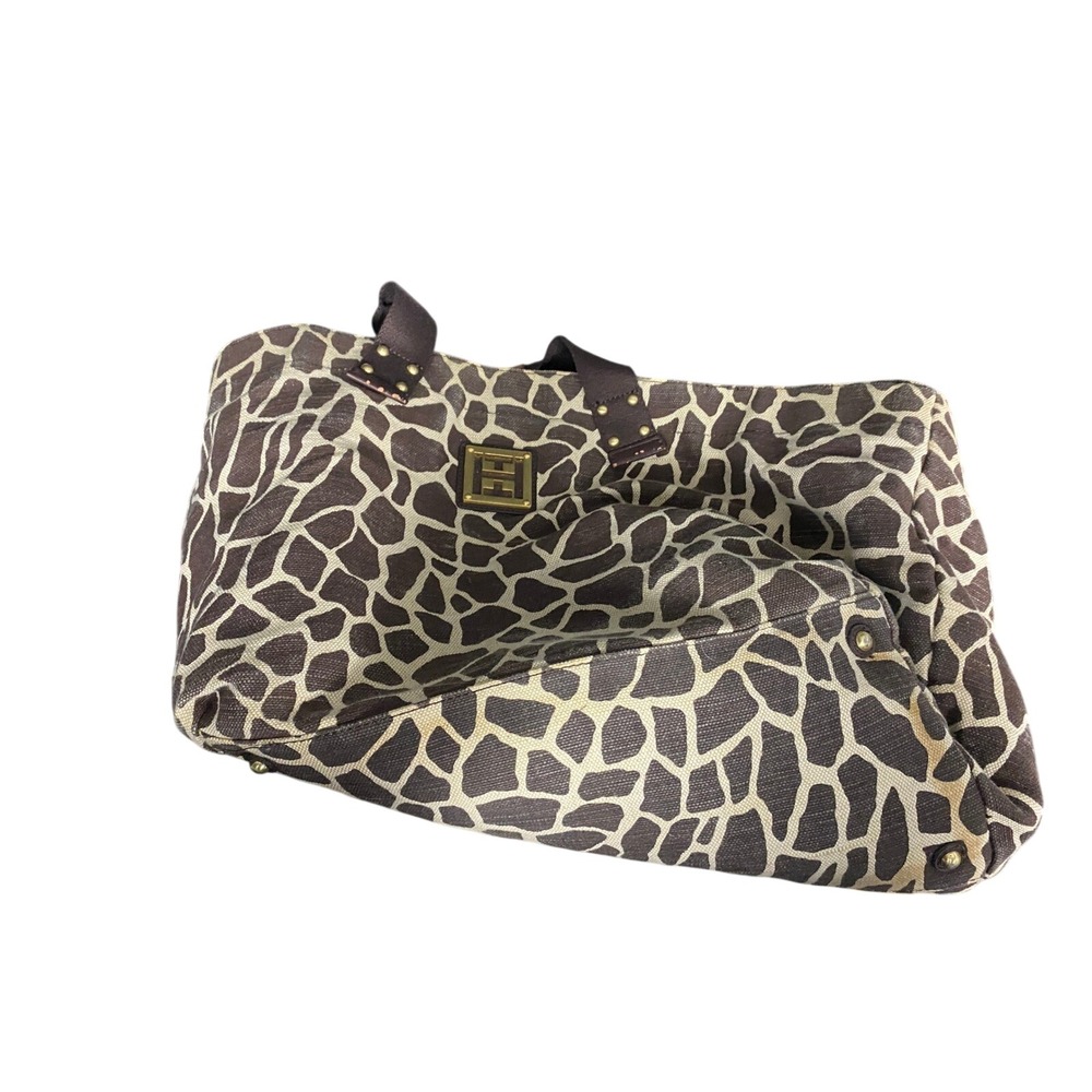 Tommy Hilfiger Giraffe Print Canvas Tote Bag Shoulder Bag Brown Beige Gold